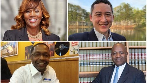 Democratic candidates for Gwinnett Commission Districts 2 and 4. Clockwise from top left: Marlene Fosque, Ben Ku, Greg McKeithen and Desmond Nembhard.