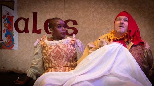 Atlanta Shakespeare Tavern's "The Canterbury Tales" is a romp full of silly variety, with Peyton Johnson (left) and Nicholas Faircloth offering some of its wildest moments. (Courtesy)