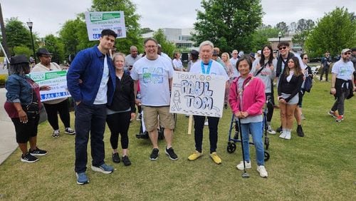 Team Paul Tom at the APDA Georgia Optimism Walk 2024. From left, Colin Tom, Lorie Coats, James Tom, Paul Tom, and Christine Pierson. Paul Tom has been diagnosed with Parkinson's disease. (Photo by Lora Tom)