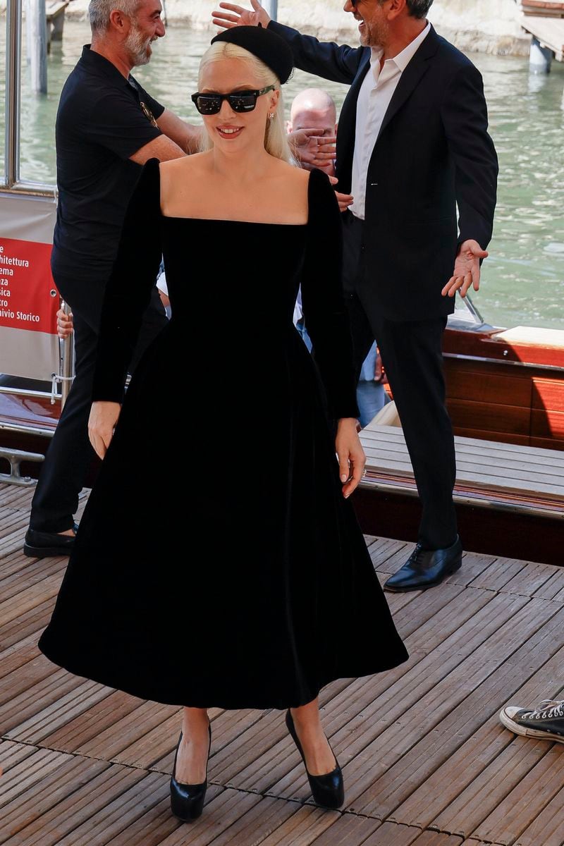 Lady Gaga upon arrival for the press conference of the film 'Joker: Folie A Deux' during the 81st edition of the Venice Film Festival in Venice, Italy, on Wednesday, Sept. 4, 2024. (Photo by Joel C Ryan/Invision/AP)