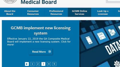 The Georgia Composite Medical Board licenses doctors and other medical professionals within the state. The board is currently implementing a new computer system for licensing. The state Legislature is contemplating a far bigger change to medical licensing, a bill that would allow Georgia and other states to accept one another’s licenses. (Photo: Screenshot of GCMB website)
