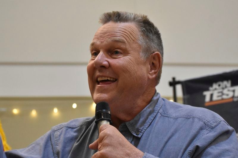 U.S. Sen. Jon Tester, D-Mont., speaks about reproductive freedom at a campaign rally with his supporters, Thursday, Sept. 5, 2024, in Bozeman, Mont. (AP Photo/Matthew Brown)