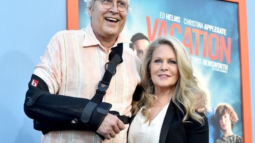 LOS ANGELES, CA - JULY 27: Actors Chevy Chase (L) and Beverly D'Angelo arrive at the premiere of Warner Bros. Pictures' "Vacation" at the Village Theatre on July 27, 2015 in Los Angeles, California. (Photo by Kevin Winter/Getty Images)