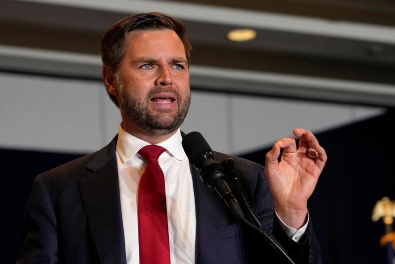 Republican vice presidential nominee Sen. JD Vance, R-Ohio, speaks at a campaign event, Thursday, Sept. 5, 2024, in Phoenix. (AP Photo/Matt York)