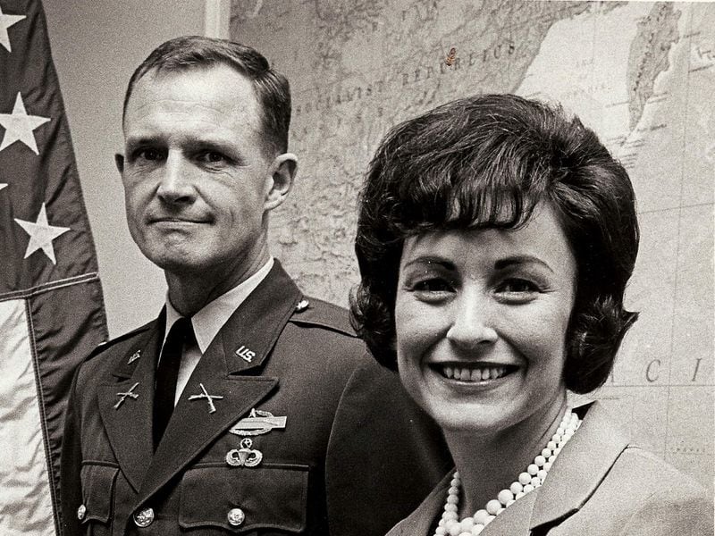 Hal and Julie Moore during an awards ceremony after the Vietnam War. Fort Benning will be renamed Fort Moore in recognition of the couple. (handout)