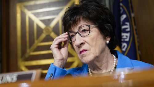 FILE - Senate Appropriations Committee Vice Chair Susan Collins, R-Maine, questions Secretary of State Antony Blinken and Defense Secretary Lloyd Austin in Washington, Oct. 31, 2023. Collins didn't vote for Donald Trump for president in 2016 or 2020, and told reporters Friday, July 12, 2024, that she intends to write in former South Carolina Gov. Nikki Haley's name on the ballot in November. (AP Photo/J. Scott Applewhite, File)