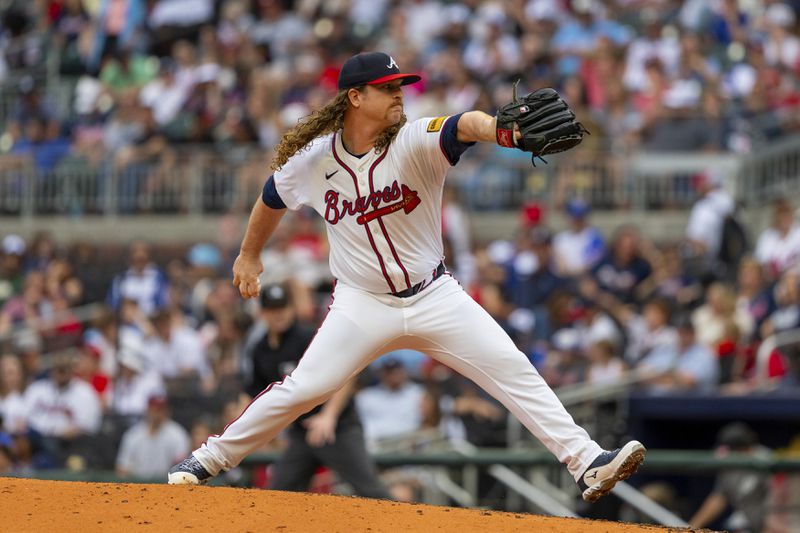 Atlanta Braves pitcher Grant Holmes throws in the fifth inning of a baseball game against the Kansas City Royals, Sunday, Sept. 29, 2024, in Atlanta. (AP Photo/Jason Allen)