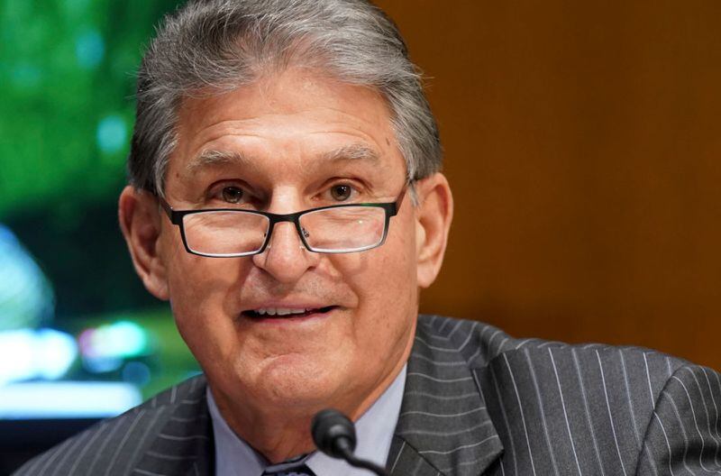 Sen. Joe Manchin, D-W.V., questions nominee for Secretary of Veterans Affairs Denis McDonough at his confirmation hearing before the Senate Veterans' Affairs Committee on Capitol Hill Jan. 27, 2021 in Washington, D.C. (Photo by Leigh Vogel-Pool/Getty Images/TNS)