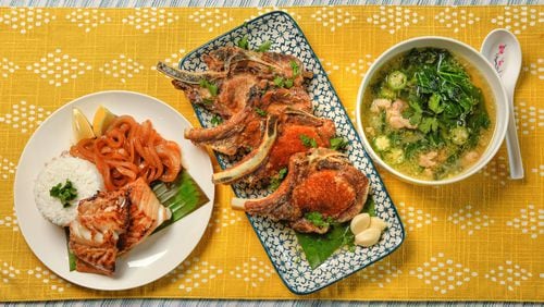 Filipino dishes made in metro Atlanta include (from left) Bistek na Isda (sauteed cod with onions), Fried Adobo Pork Chops and Suam Na Mais (a Filipino corn soup). These dishes come from Mike Pimentel, founder of Filipino pop-up Adobo ATL. Styling by Mike Pimentel / Chris Hunt for The Atlanta Journal-Constitution