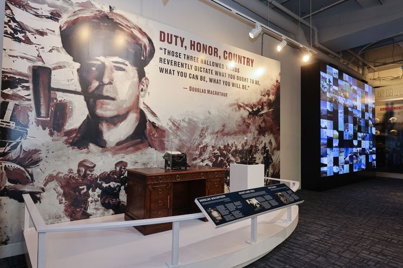 Views of the “Military and Football” exhibit at The College Football Hall of Fame in Atlanta on Friday, Aug. 23, 2024. (Natrice Miller/ AJC)