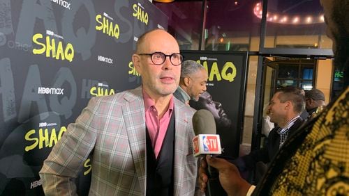 Ernie Johnson, who has worked with Shaquille O'Neal for more than a decade at TNT's "Inside the NBA," showed up at the HBO "Shaq" screening at the Illuminarium Nov. 14, 2022. RODNEY HO/AJC