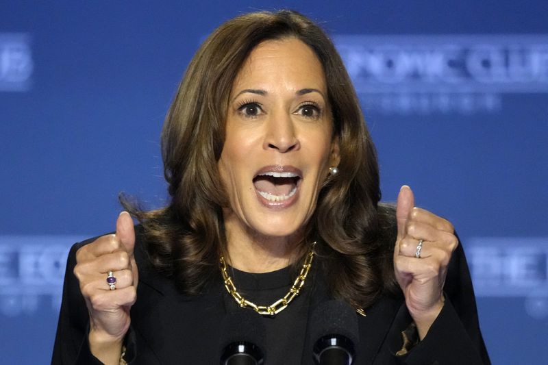 Democratic presidential nominee Vice President Kamala Harris addresses the Economic Club of Pittsburgh on the Carnegie Mellon University campus in Pittsburgh, Wednesday, Sept. 25, 2024. (AP Photo/Gene J. Puskar)