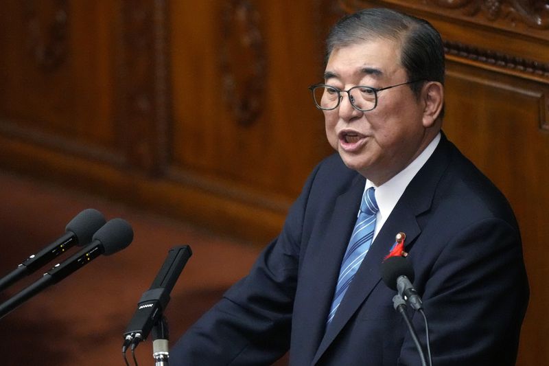 Japanese Prime Minister Shigeru Ishiba delvers his first policy speech during a Diet session at the Lower House of the Parliament Friday, Oct. 4, 2024, in Tokyo. (AP Photo/Eugene Hoshiko)