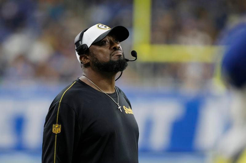 Pittsburgh Steelers head coach Mike Tomlin watches during the second half of an NFL preseason football game against the Detroit Lions, Saturday, Aug. 24, 2024, in Detroit. (AP Photo/Duane Burleson)