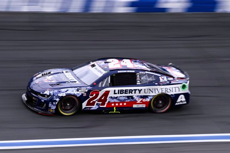William Byron competes through Turn 4 during a NASCAR Cup Series auto race at Charlotte Motor Speedway, Sunday, May 26, 2024, in Concord, N.C. (AP Photo/Matt Kelley)