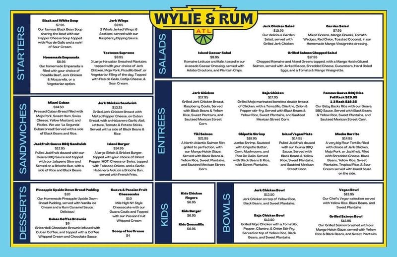 The menu for Wylie & Rum.