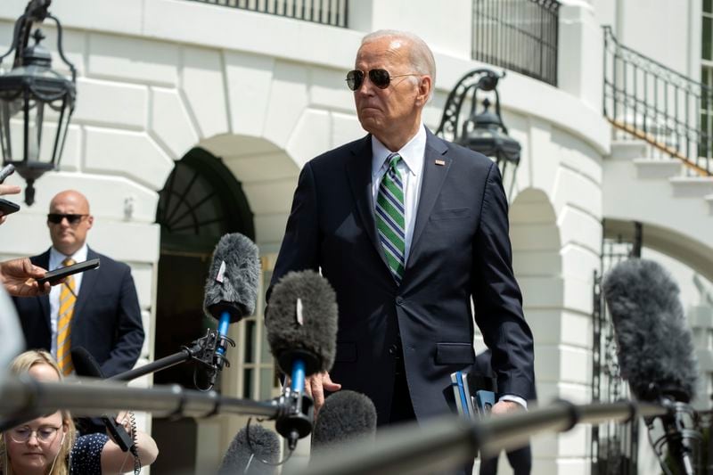 President Joe Biden speaks to reporters as he leaves the White House for a trip to New Orleans, La., Tuesday, Aug. 13, 2024, in Washington. (AP Photo/Manuel Balce Ceneta)