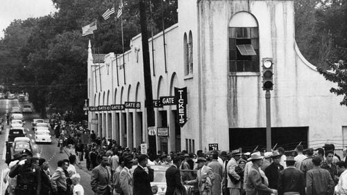 People jam up outside Georgia Tech's Grant Field just before kickoff of game in 1956. (Frank Beatty/AJC file)