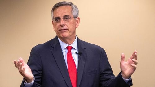 Georgia Secretary of State Brad Raffensperger speaks to the DeKalb Chamber of Commerce in Tucker on July 19, 2023. (Katelyn Myrick/The Atlanta Journal-Constitution/TNS)