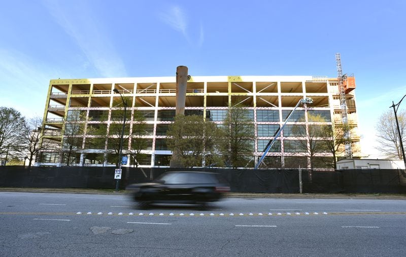 Exterior of T3 West Midtown construction site in Atlantic Station. T3 West is the only office building of its type known to be under construction in the metro area.