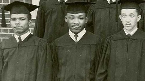 The Rev. Dr. Martin Luther King Jr., dressed in a cap and gown. King graduated from Morehouse College in 1948 with a bachelor's of arts degree in sociology.