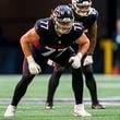 Atlanta Falcons offensive tackle Storm Norton (77) lines up during the second half of an NFL football game against the Houston Texans, Sunday, Oct. 8, 2023, in Atlanta. The Atlanta Falcons won 21-19. (AP Photo/Danny Karnik)