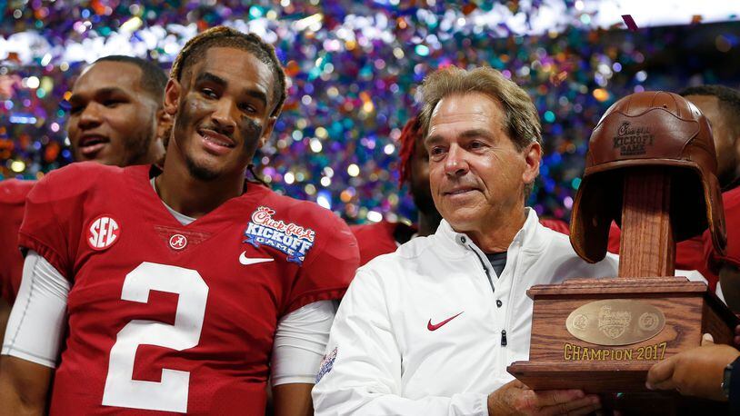 OU football: Jalen Hurts jokes that Nick Saban would chew him out for  celebration