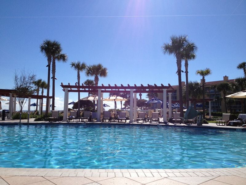 The main outdoor pool at the King and Prince Beach & Golf Resort on St. Simons Island is heated. JENNIFER BRETT/ JBRETT@AJC.COM