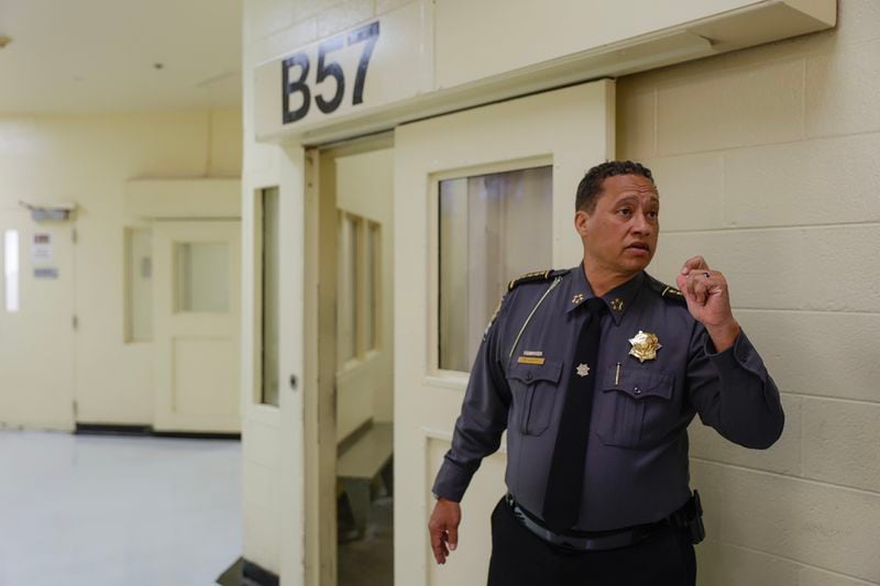 Sheriff Patrick Labat gives a tour of the Fulton County Jail in March. File Photo. (Natrice Miller/ natrice.miller@ajc.com)