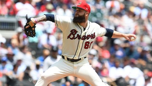 Dallas Keuchel delivers during the second inning of Sunday's game at SunTrust Park. (Photo by Scott Cunningham/Getty Images)