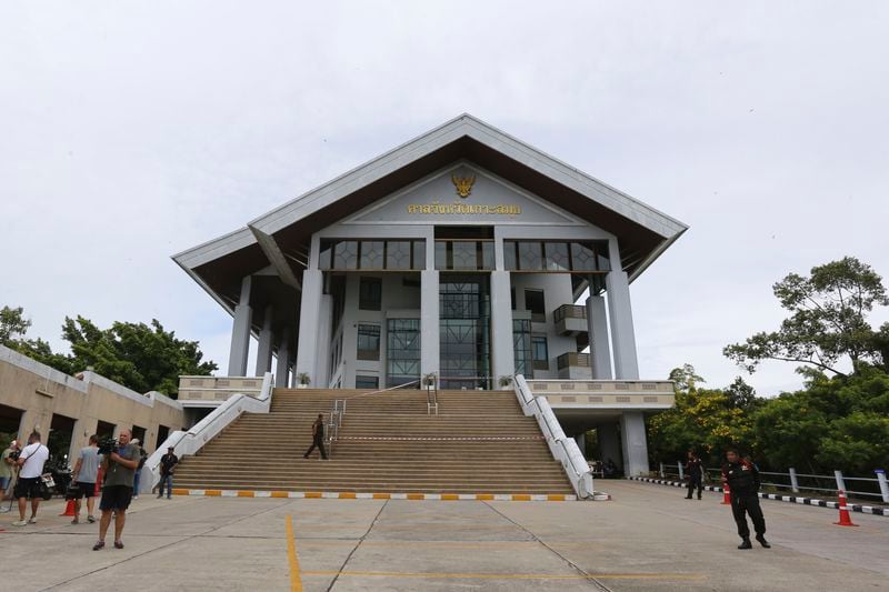 Media gate is seen outside Koh Samui provincial court in southern Thailand, Thursday, Aug. 29, 2024. (AP Photo/Thanapat Cherajin)