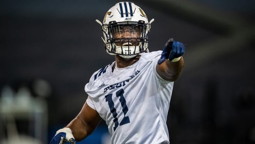 Georgia Tech defensive end Kevin Harris at the team's first spring practice on March 30, 2021. (Danny Karnik/Georgia Tech Athletics)