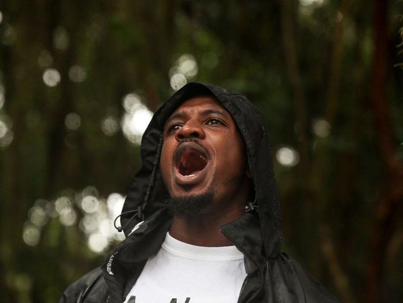 Outside the courthouse, Christian Goree, a member of the Brunswick NAACP and founder of the Build a Man Project, chants: “No bond.”