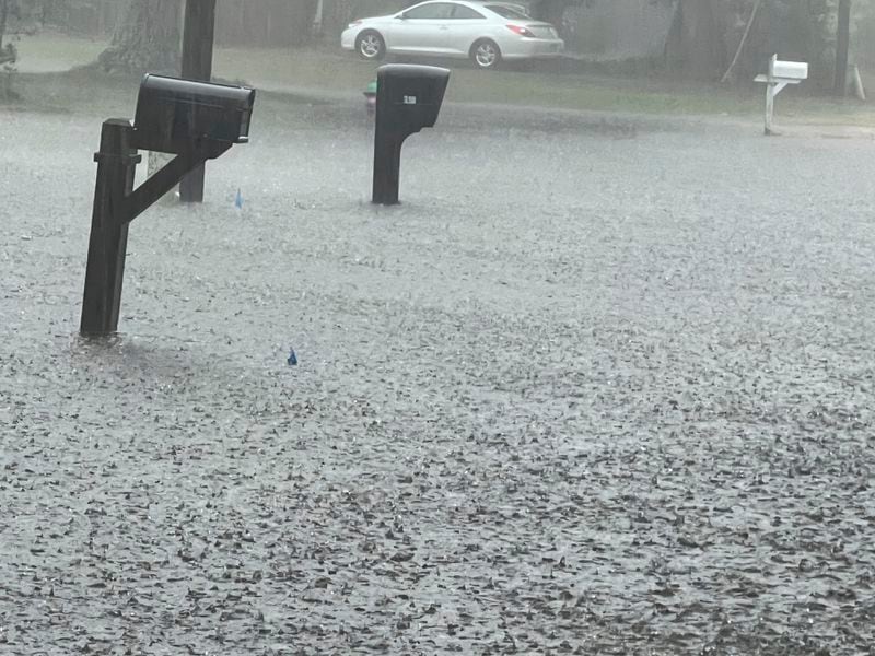 Roads flood in heavy rains Monday, Sept. 16, 2024, in Southport, N.C. (Renee Spencer/The Star-News via AP)