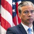 FILE - California Attorney General Rob Bonta takes questions from the media as he announces charges made against suspects involved in an organized retail crime ring during a news conference in Los Angeles Tuesday, March 19, 2024. (AP Photo/Damian Dovarganes, File)