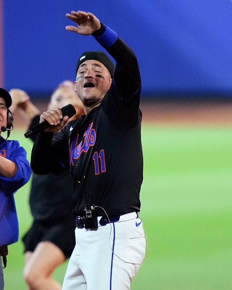New York Mets' Jose Iglesias performs after a baseball game between the Mets and the Houston Astros, Friday, June 28, 2024, in New York. The Mets won 7-2. (AP Photo/Frank Franklin II)