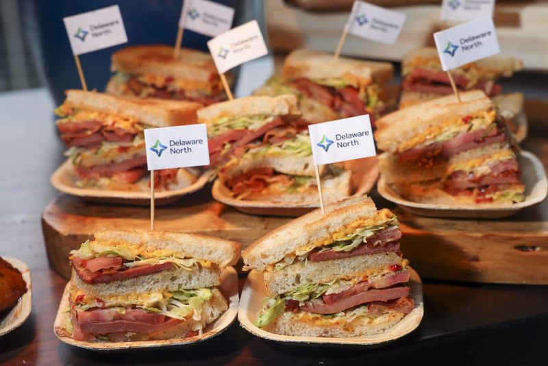 A new food item available are shown including the “Georgia BLT,” during the Atlanta Braves host Media Day at Truist Park, Tuesday, March 28, 2023, in Atlanta. Jason Getz / Jason.Getz@ajc.com)
