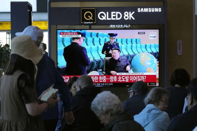 A news program broadcasts a file image of North Korean leader Kim Jong Un, at the Seoul Railway Station in Seoul, South Korea, Tuesday, May 28, 2024. A rocket launched by North Korea to deploy the country's second spy satellite exploded shortly after liftoff Monday, state media reported, in a setback for Kim's hopes to field satellites to monitor the U.S. and South Korea. (AP Photo/Ahn Young-joon)