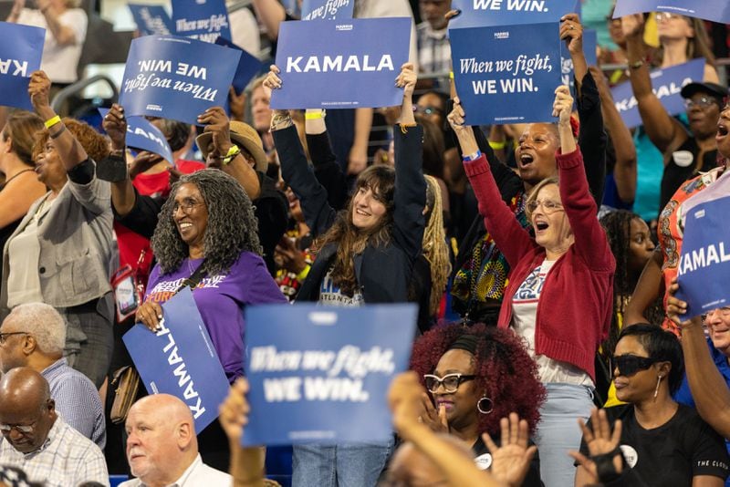 Supporters of Vice President Kamala Harris cheer at her rally in Atlanta on Tuesday.