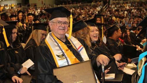 Paul Wiser, who graduated magna cum laude from Kennesaw State University on Wednesday, at age 81, was the school’s oldest spring 2023 graduate. (Photo Courtesy of Jake Busch)