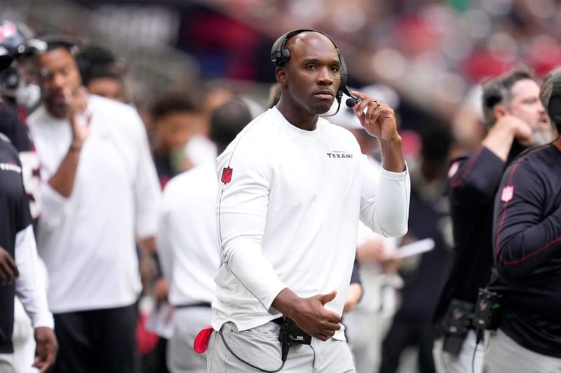 Houston Texans head coach DeMeco Ryans watches from the sideline during the first half of a preseason NFL football game against the Los Angeles Rams, Saturday, Aug. 24, 2024, in Houston. (AP Photo/Eric Christian Smith)