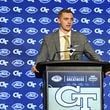 Georgia Tech quarterback Haynes King meets with the media Monday during the ACC Football Kickoff in Charlotte.