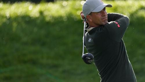 Adam Scott tees off on the third hole during the second round of the BMW Championship golf event at Castle Pines Golf Club, Friday, Aug. 23, 2024, in Castle Rock, Colo. (AP Photo/Matt York)