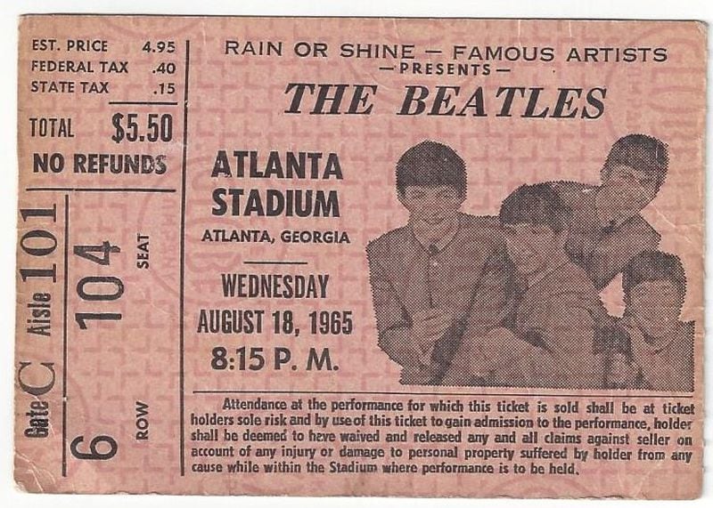 Beth Erwin shared her ticket stub from the 1965 Beatles show in Atlanta.