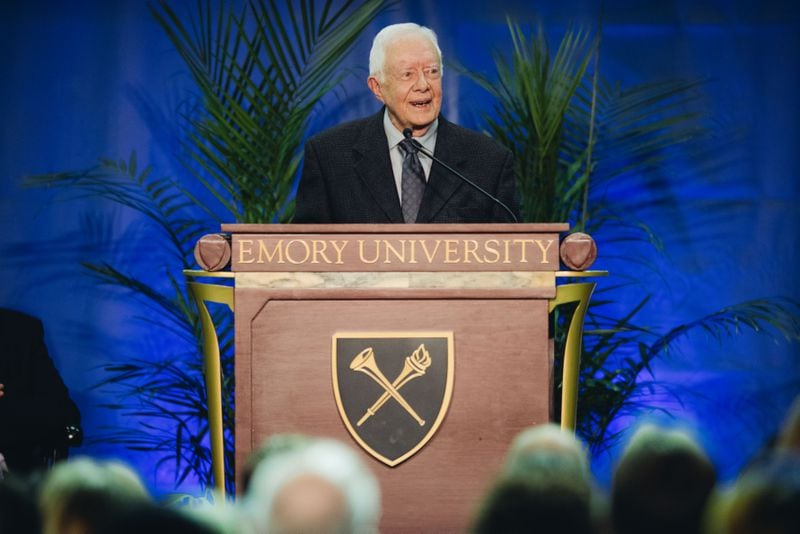 0091401-17SNSept 14, 2017:Emory University distinguished professor and former President of the United States Jimmy Carter address the student body at the Woodpec Athletic Facility on the Emory University campus in Atlanta, GA. Stephen Nowland/Emory University