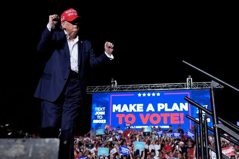 Republican presidential candidate former President Donald Trump dances after speaking at a campaign rally at Trump National Doral Miami, Tuesday, July 9, 2024, in Doral, Fla. (AP Photo/Rebecca Blackwell)