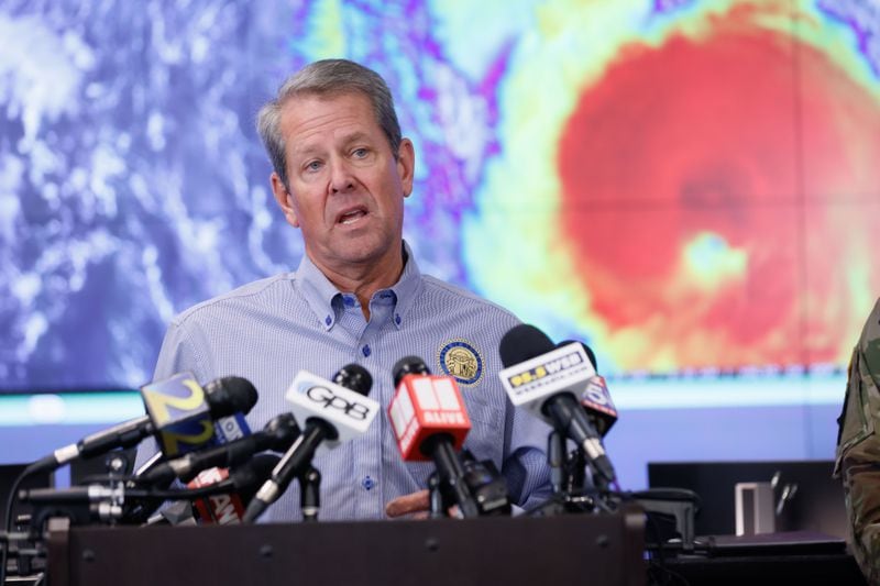 Gov. Brian Kemp briefed the press at the Georgia Emergency Management Agency on Thursday, Sept. 26, 2024, to update the public on the state’s preparations for Hurricane Helene, which is expected to hit the metro area as a Tropical Storm.
(Miguel Martinez / AJC)