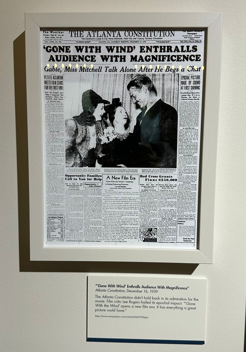 The Atlanta Constitution on December 16, 1939, gave the "Gone with the Wind" premiere a big headline when Clark Gable and the cast came to Atlanta for a massive premiere gala at the Loews Theatre. This is a display at the new Margaret Mitchell House revamped exhibition. RODNEY HO/rho@ajc.com