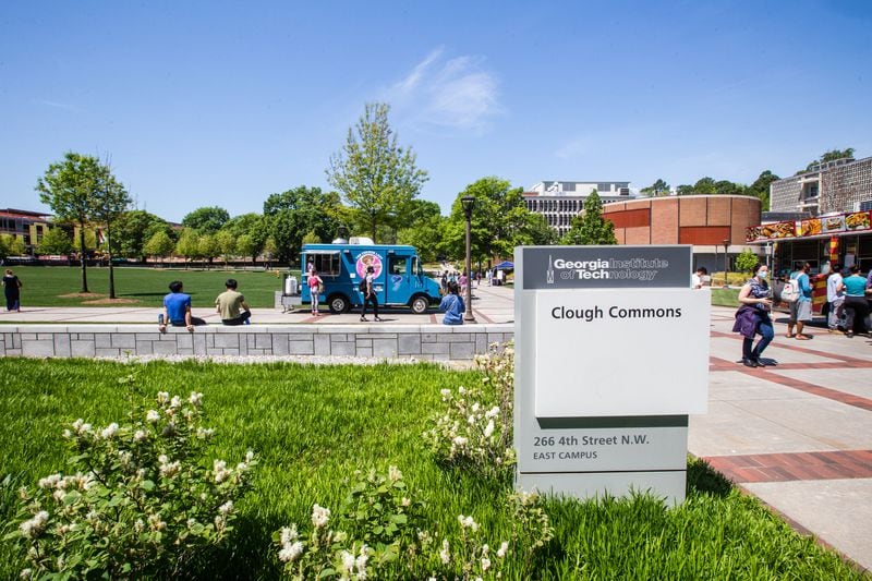 Students are on campus at Georgia Tech on Tuesday, April 13, 2021. (Jenni Girtman for The Atlanta Journal-Constitution)