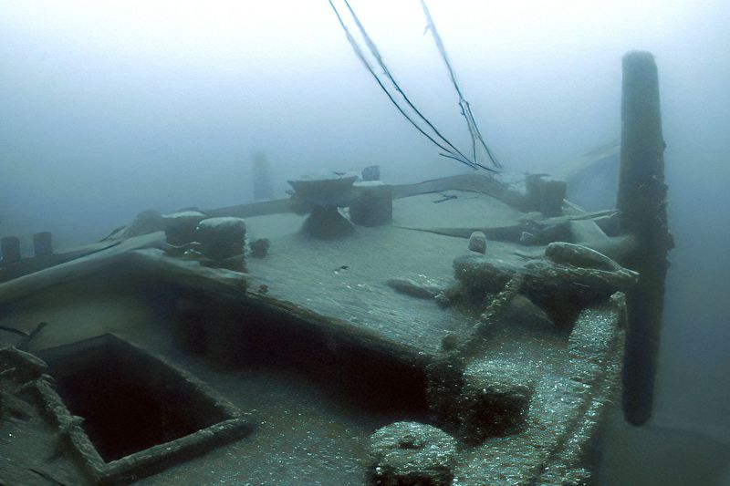 FILE - In this June 2021 image taken from video provided by the Thunder Bay National Marine Sanctuary, the bow of the Ironton is seen in Lake Huron off Michigan's east coast. (Thunder Bay National Marine Sanctuary via AP, File)